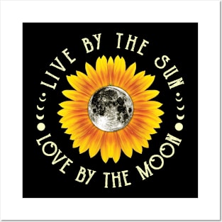 Vintage Retro Style Sunflower Slogan Live Sun Love Moon Posters and Art